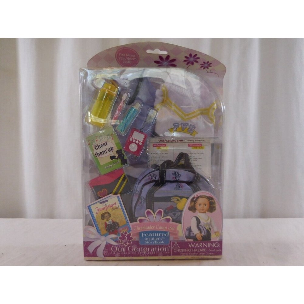 Our Generation Cheerleader Camp Set iPod‎ Water Bottle Toothbrush Toothpaste Bag